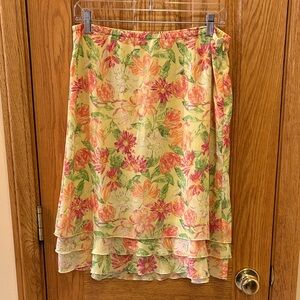 Christopher & Banks Yellow Floral Layered A-Line Skirt